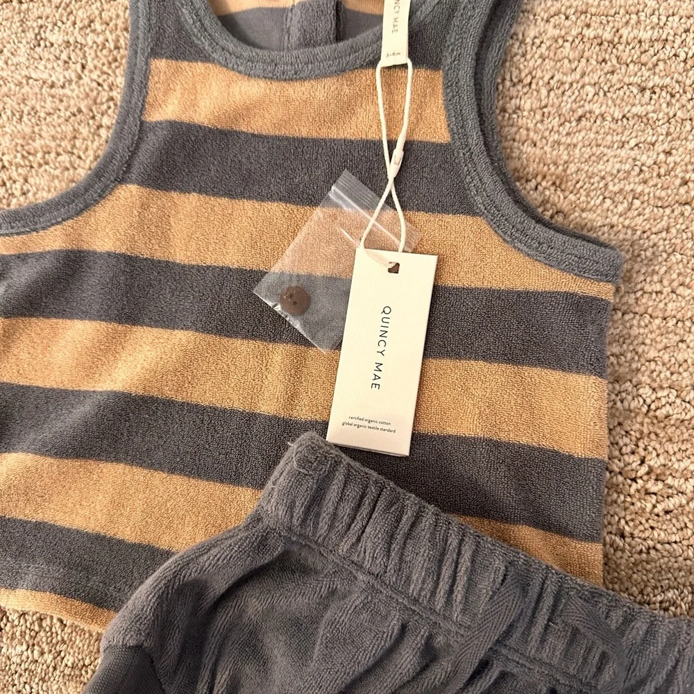 Quincey Mae Organic Cotton Terry Cloth Striped Tank Top + Bloomer | Grey blue - Picture 6 of 8